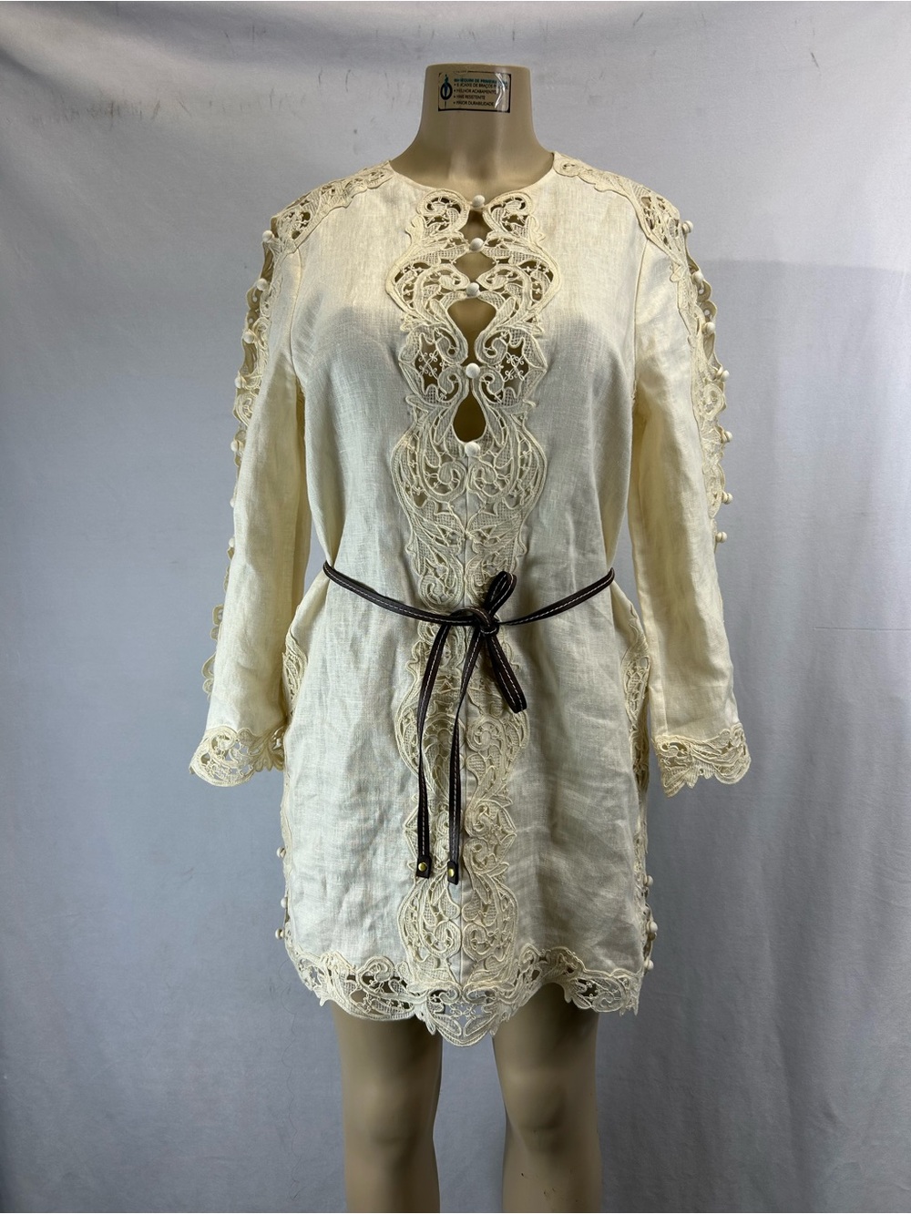 Zimmerman Awaken Long Sleeve Lace Trim Linen Minidress